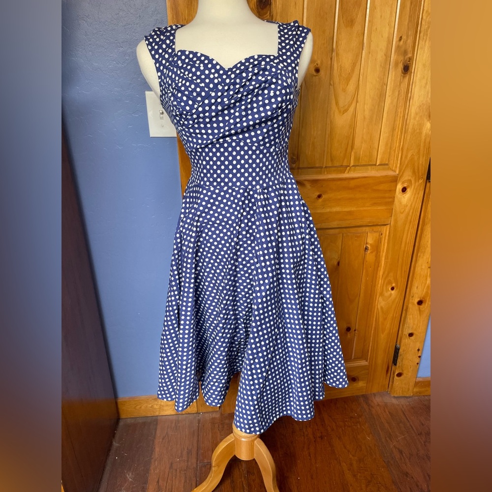 Miss Lola Blue and White Fit and Flare Midi Dress